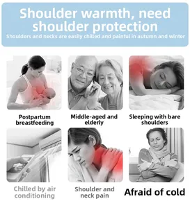 Guide showing flannel shoulder warmer uses for breastfeeding, elderly care, and sleep protection