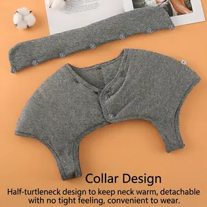 Thickened grey thermal neck and shoulder warmer with adjustable snap buttons for winter