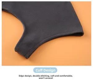 Detail of shoulder warmer cuff showing reinforced double stitching and soft fabric