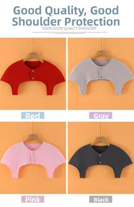 Detailed view of lightweight thermal shoulder wraps in red, grey, pink, and black options