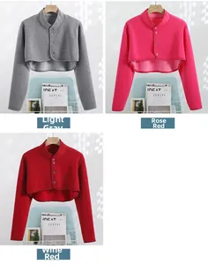Three colors of short fleece shoulder warmers in light grey, rose red and wine red