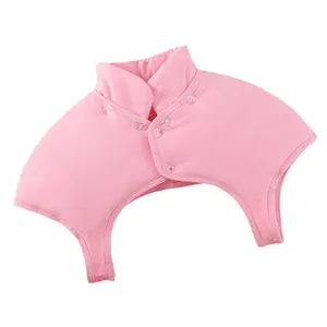 Pink thermal shoulder protector with high collar and buttons for neck warmth