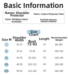 Size chart detail for thermal shoulder warmer showing measurements for autumn winter comfort