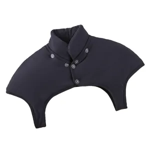 Thick navy blue thermal shoulder warmer with high collar and button closure