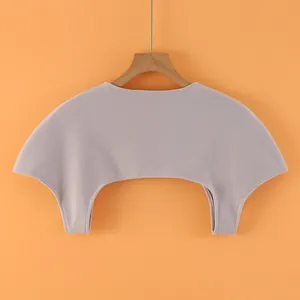 Lavender purple thermal velvet shoulder protector for neck and back warmth on wooden hanger