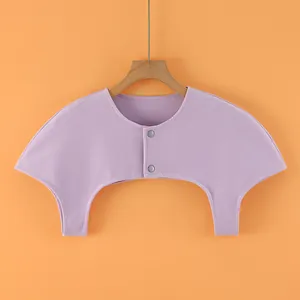 Light purple knitted shoulder wrap with metal snap buttons for air-conditioned rooms
