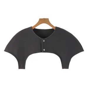 Dark grey thermal shoulder warmer with buttons, soft brushed fleece vest for neck warmth