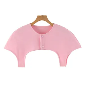 Pink knitted shoulder warmer for women, lightweight summer wrap with button closure