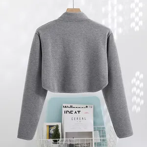 Grey knitted thermal shoulder protector wrap with long sleeves for neck warmth