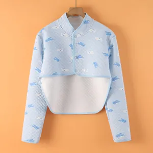 Quilted light blue shoulder warmer jacket with whale print and long sleeves for winter