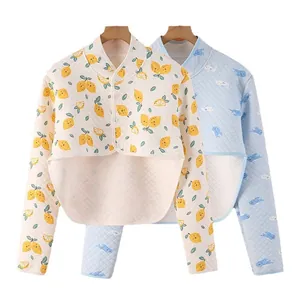 Quilted cotton long sleeve baby sleeping jacket with lemon and whale patterns