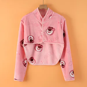 Pink Lotso bear pattern flannel shoulder warmer wrap with long sleeves for winter