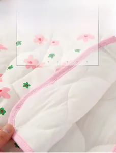 Close-up of quilted floral fabric showing breathable texture and soft skin-friendly material