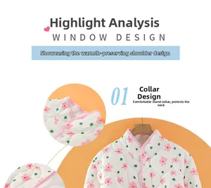 Detailed close-up of the floral quilted neckline showing soft lining and stitching