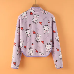 Plush light purple girls shoulder wrap with cartoon rabbits and heart patterns