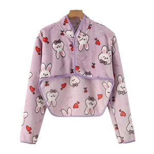 Winter thermal fleece shoulder warmer with long sleeves and cute cartoon rabbit patterns