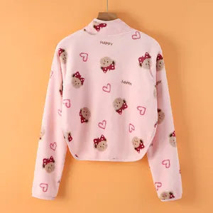Châle d'épaule en peluche rose avec motifs d'ours et texte Happy pour l'hiver