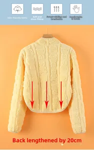 Detail of yellow flannel shoulder warmer showing the 20cm extended back design for extra warmth