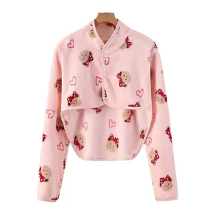 Chauffe-épaules en polaire rose avec motifs ours pour protection du cou et des épaules