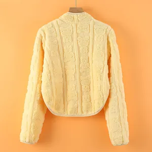 Plush thermal shoulder warmer in pale yellow with cute bear pattern for winter warmth