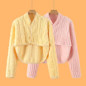 Women Winter Thick Flannel Shoulder Protector Warm Long Sleeve Cropped Shawl Postpartum Bedtime Home Cape Top