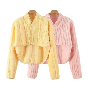 Thick fleece shoulder warmer for women sleeping, cozy long sleeve flannel shawl in pink