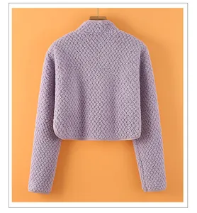 Back view of a soft lavender plush shoulder wrap with high collar and warm fleece texture