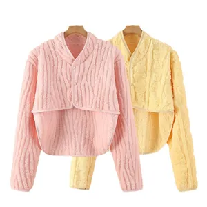 Damen Schulterwärmer aus Fleece in Rosa und Gelb mit weicher Rippenstruktur für den Winter