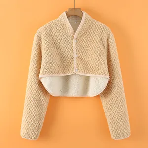 Thick warm fleece shoulder protector cardigan for women with quilted diamond pattern