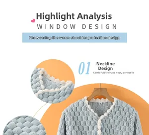 Detailed view of soft light blue textured fabric and delicate white lace collar design