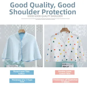 Detail of cotton gauze nursing shawls in light blue quilted fabric and heart pattern print