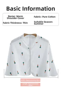 Close-up of lightweight cotton gauze shoulder wrap with carrot print for summer