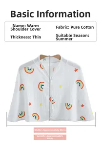 Detailed view of breathable cotton gauze shoulder shawl with rainbow star pattern and dimensions