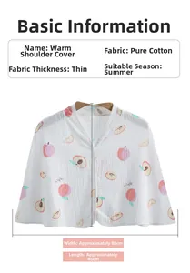 Detailed view of lightweight cotton shoulder wrap with peach print for summer use