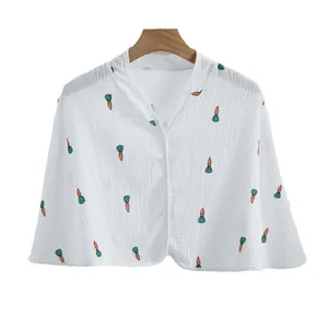 Breathable cotton gauze shoulder shawl with cute carrot print for summer air conditioning
