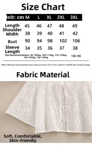 Detailed size chart for women's lace sun protection cardigan with measurement guide