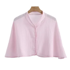 Pink pure cotton muslin shawl for women, breathable button-front wrap for summer shoulder warmth