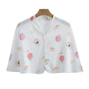Cotton muslin baby shoulder cape with peach print for air-conditioned rooms