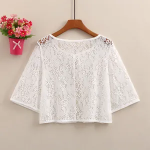 Short white hollow lace sun protection cardigan for women stylish summer beach cover up