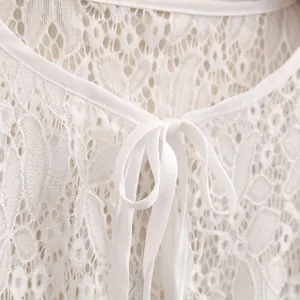 Elegant white floral lace sun protection cardigan with a delicate ribbon tie front