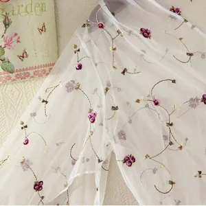Lightweight white mesh sunscreen cardigan with purple floral embroidery for summer