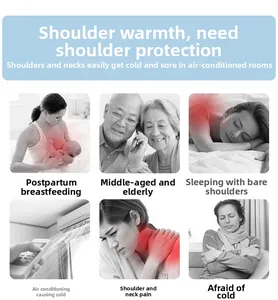 Infographic showing shoulder wrap benefits for neck protection and warmth in daily scenarios