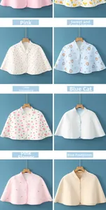 Detailed view of quilted cotton baby shawls with snaps and various cute patterns