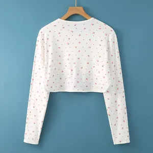 Women's white cotton shoulder wrap with pink strawberry prints for sleep and warmth