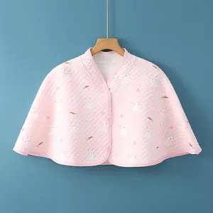 Pink quilted cotton shoulder wrap for women with rabbit prints and button closure