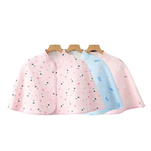 Quilted cotton baby shoulder wrap cape set with cute animal prints and snap buttons