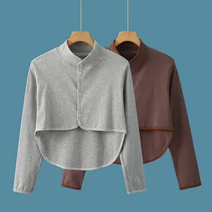 Châle d'Épaule en Coton pour Femmes Cardigan Bolero Chaud Col Montant pour Personnes Âgées Post-partum Chambre Climatisée