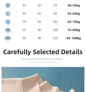 Tableau des tailles du gilet épaulière thermique avec poids allant de M à XXXL
