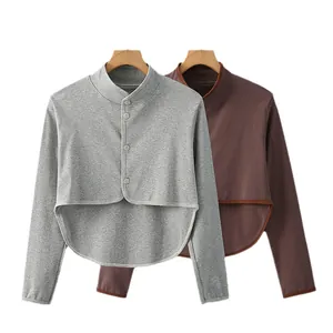 Châle chauffe-épaules en coton à manches longues en gris et marron pour le cou