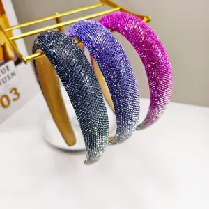 Gevoerde Strass Haarband Voor Vrouwen Gradiënt Fonkelend Volledig Strass Haarband Luxe Dikke Spons Hoofdtooi Elegante Haaraccessoires